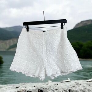 Lulus White Eyelet Cotton Shorts Sz M Lined Side Zipper High Waisted